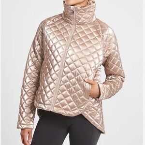 Athleta Whisper Featherless Metallic Jacket in Champagne Size XS